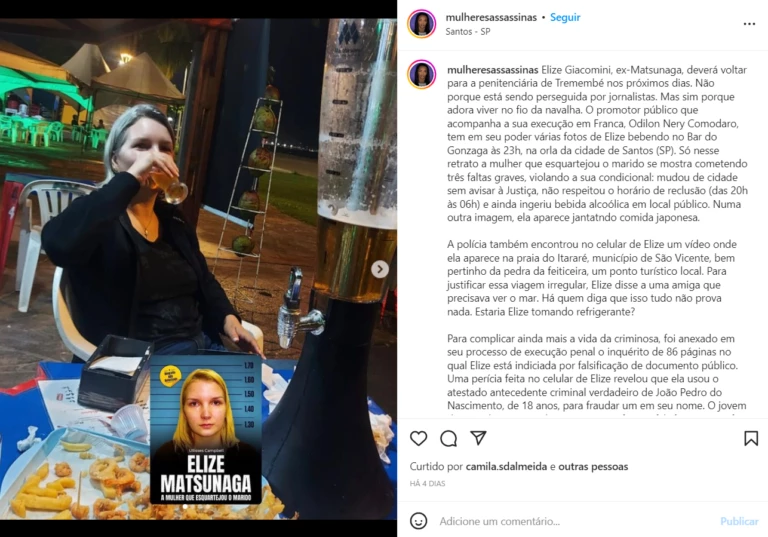 Você está visualizando atualmente Possível violação de regras: Foto mostra Elize Matsunaga em bar