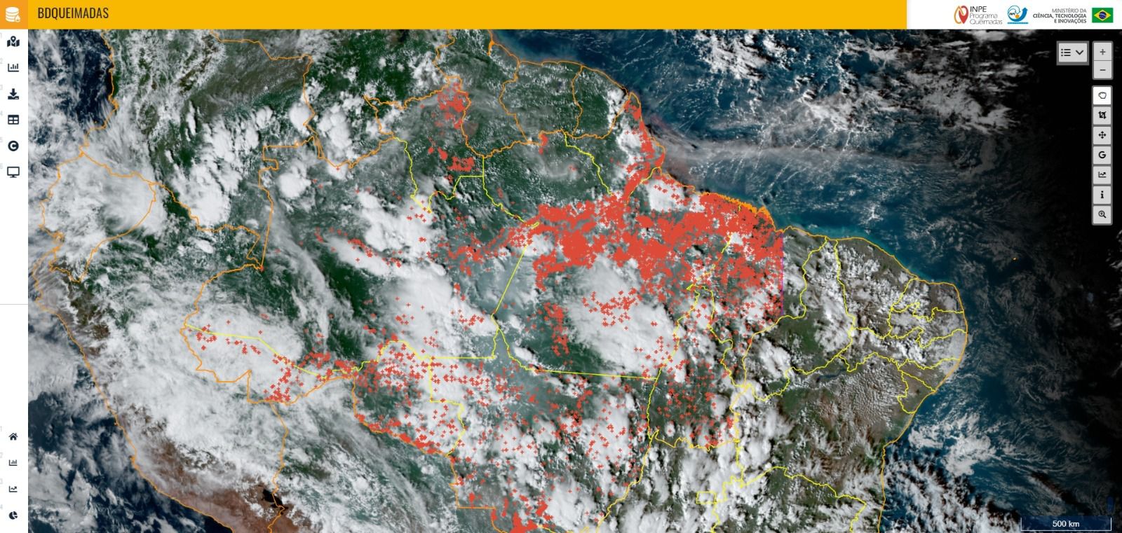Você está visualizando atualmente Imagens de satélites do Inpe mostram que queimadas do oeste do Pará e RMM são responsáveis por fumaça que atinge capital do Amazonas