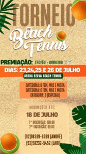 Leia mais sobre o artigo Torneio de beach tennis promete agitar Manaus nos dias 23,24,25 e 26 de julho