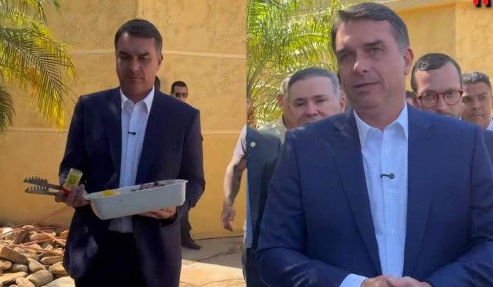 No momento, você está visualizando Flávio Bolsonaro serve churrasco a jornalistas e detona decisão de Moraes